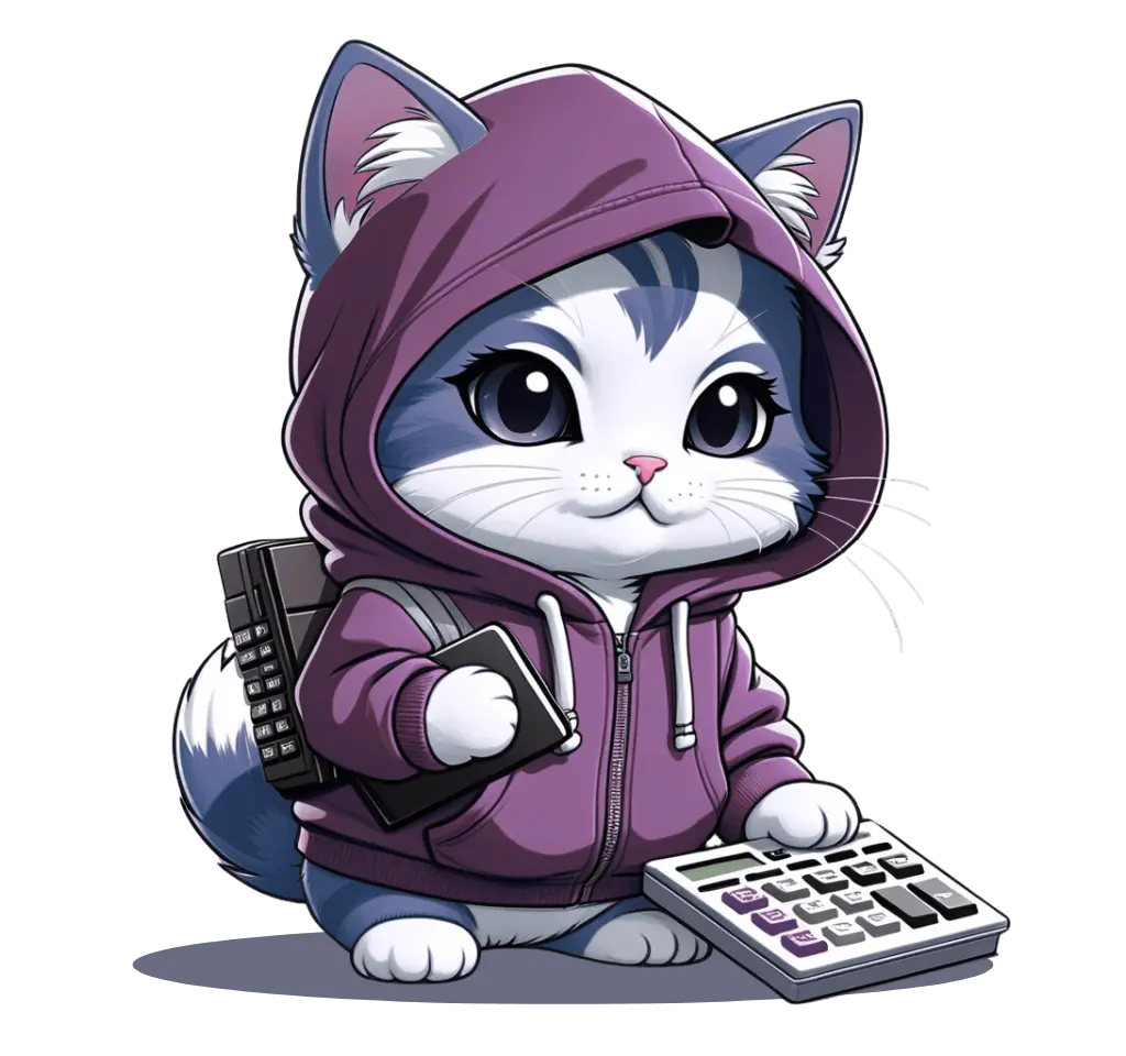 WebSorted cat holding a calculator