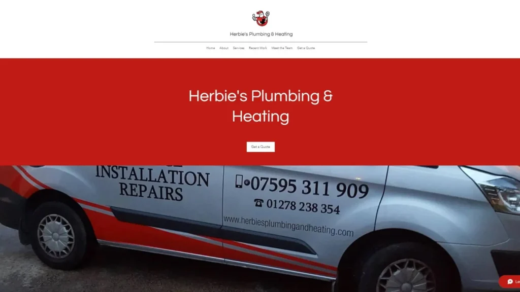 A screenshot of the Herbie's Plumbing and Heating homepage